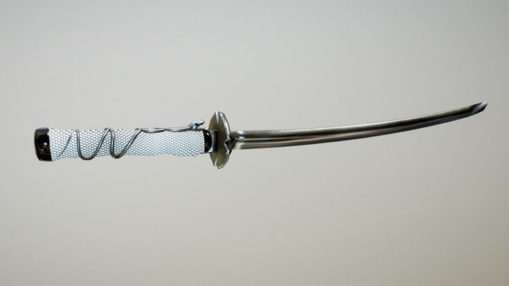 White Silverish Katana Fantasy with Snakes 3D Model