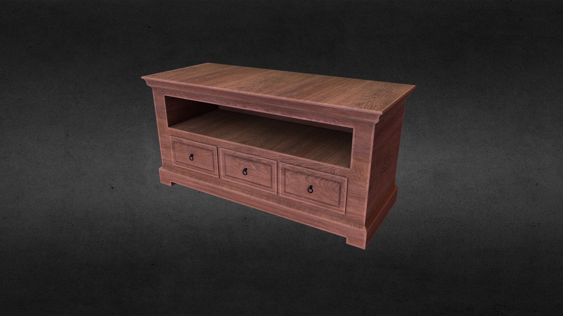 3D model TV Commode - This is a 3D model of the TV Commode. The 3D model is about a wooden box on a black surface.