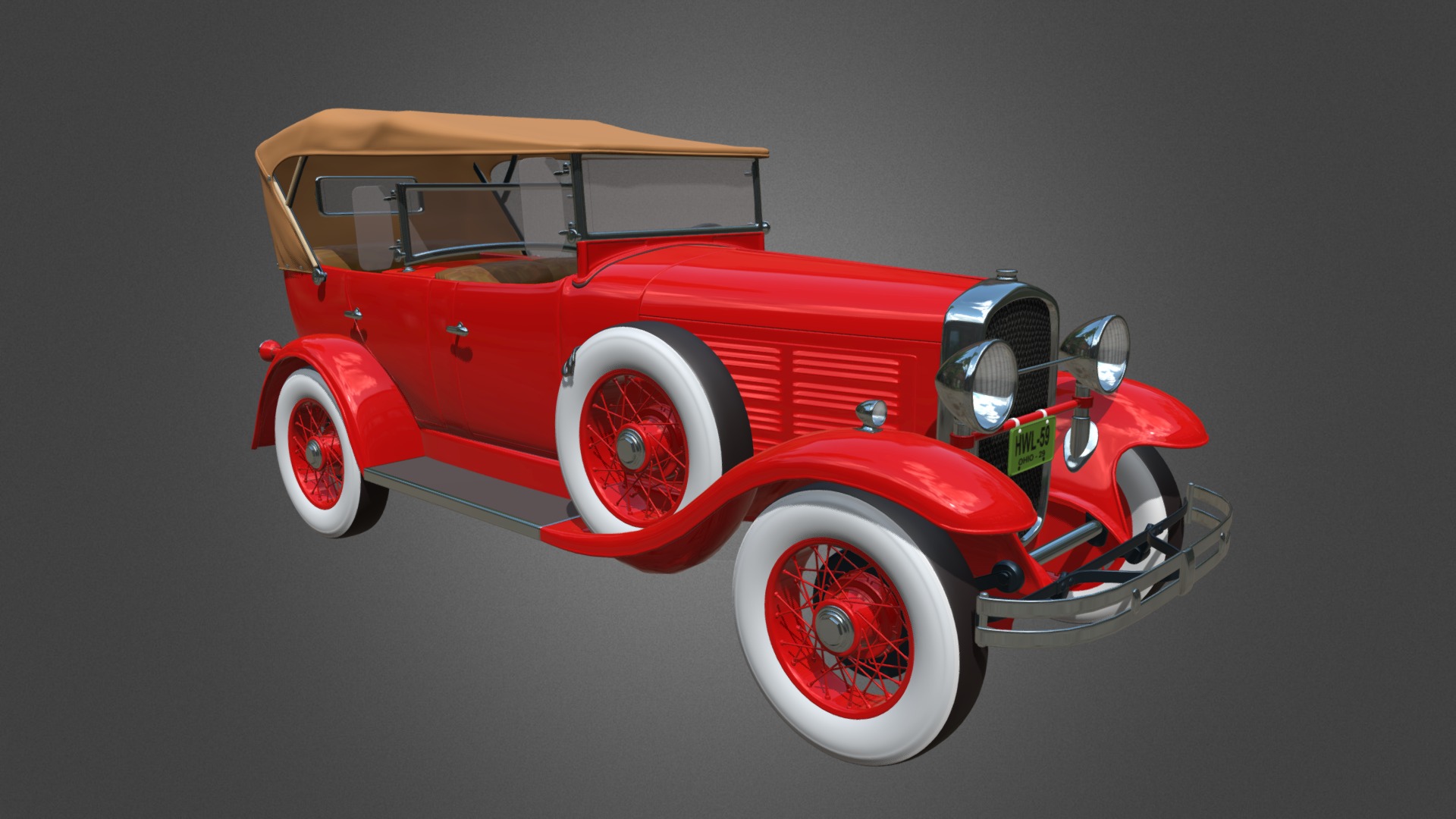 3D model Automobile old 1929 Jordan Speedster Car - This is a 3D model of the Automobile old 1929 Jordan Speedster Car. The 3D model is about a red car with a wooden roof.