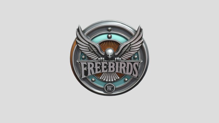 metallic bird emblem with text 3D Model