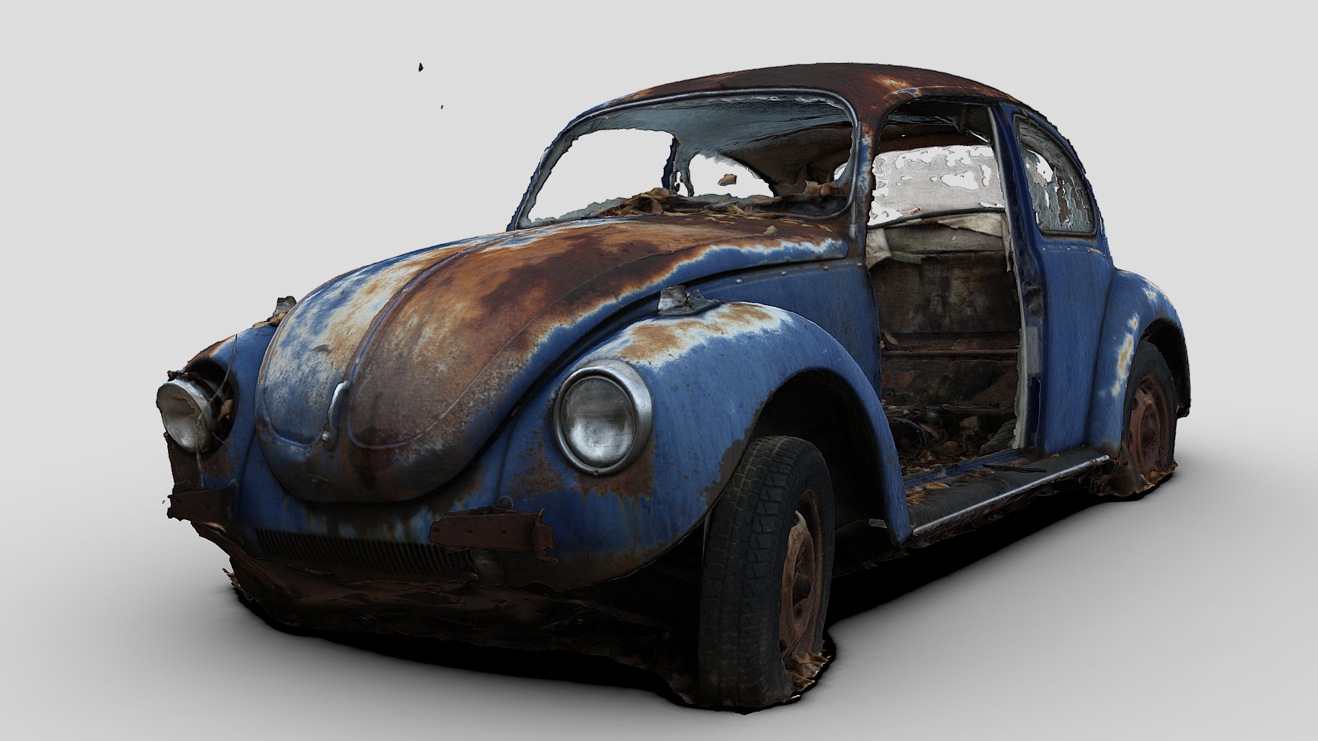 3D model Abandoned Beetle (Raw Scan) - This is a 3D model of the Abandoned Beetle (Raw Scan). The 3D model is about a blue car with a white background.