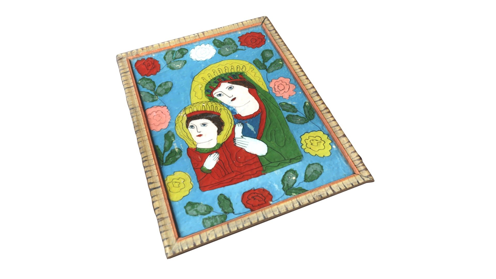 B9196 - Icoană pe sticlă Sf. Maria cu Pruncul