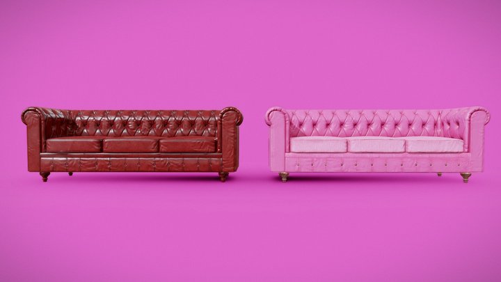 chesterfield Sofa red & pink - Barbie 3D Model