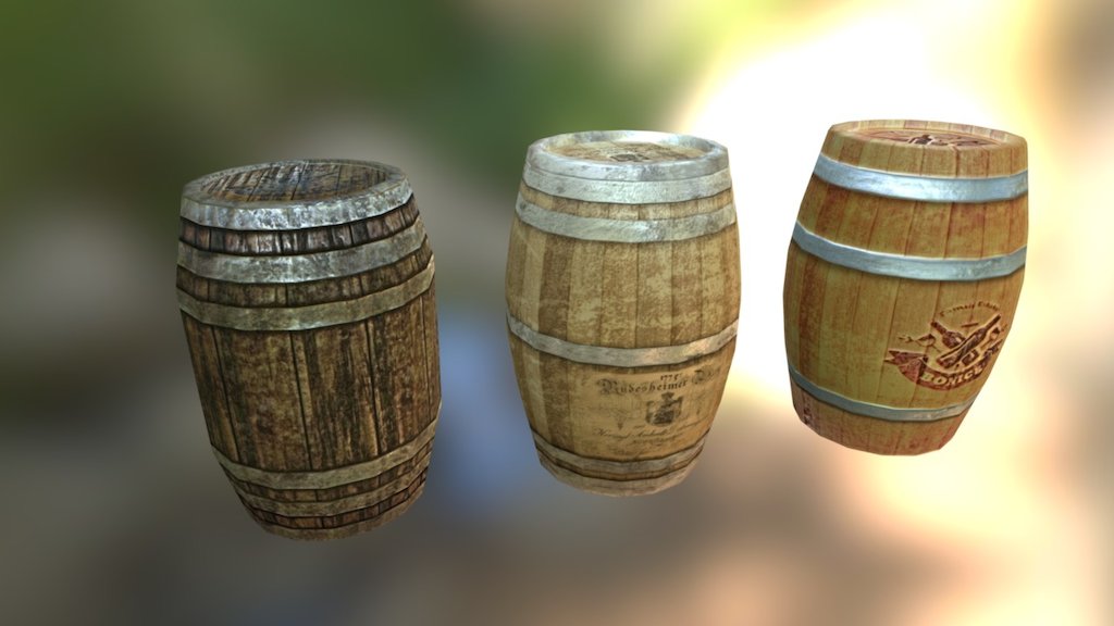 Low  poly Wooden barrels