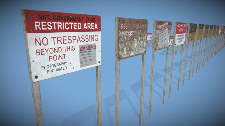 Top Secret Military Base Wooden Warning Signs 3D Model