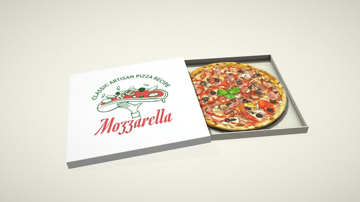 Pizza. In an open cardboard box
