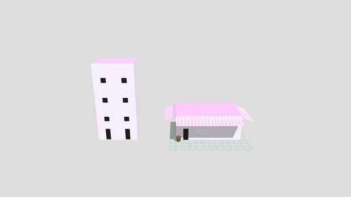 Ice Cream Shop & Building 3D Model