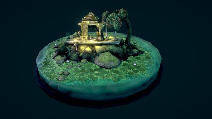 romian city gate ruin in a swamp 3D Model
