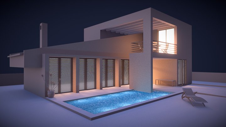 Maqueta chalet Nocturno 3D Model
