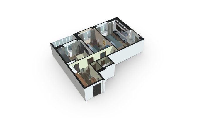 Двухкомнатная квартира 2Д 3D Model