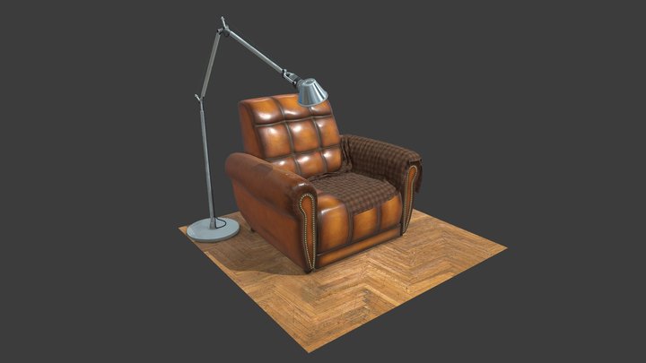 Brown Leather Armchair 3D Model