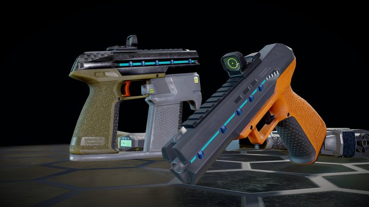 Low-poly sci-fi pistol for game ready character 3D Model