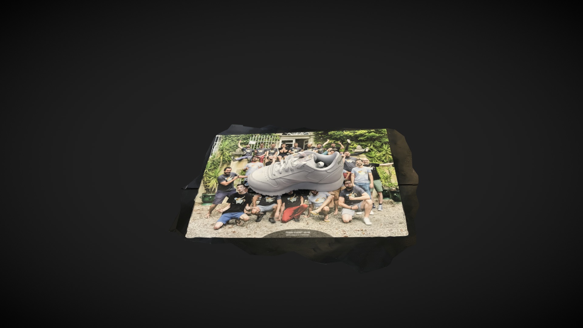 3D model Sketchfab Team & Shoe - This is a 3D model of the Sketchfab Team & Shoe. The 3D model is about a group of people sitting on a bench.