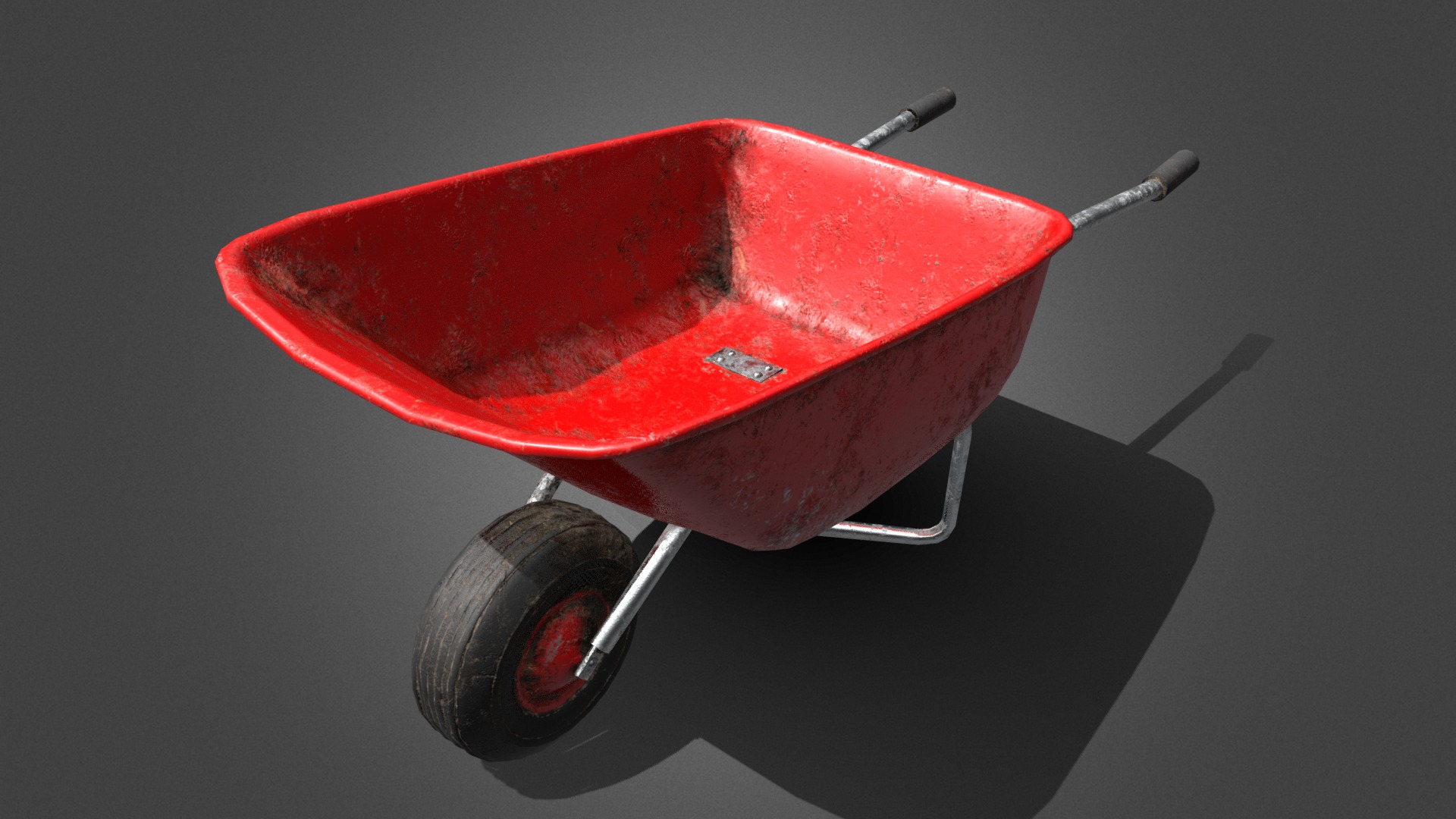 3D model Red Wheelbarrow – Dirty - This is a 3D model of the Red Wheelbarrow - Dirty. The 3D model is about a red and black metal object.