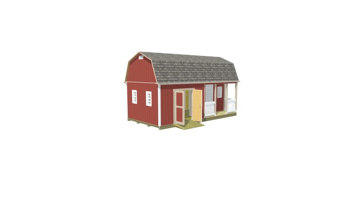 12x24 Barn with Porch 3D Model