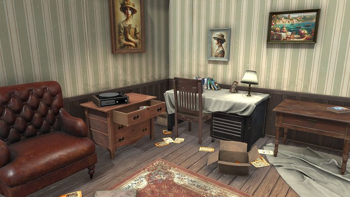 Vintage Study Room 3D Model