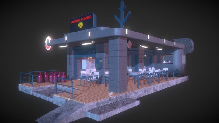 Futuristic Chinese Food Restaurant 3D Model