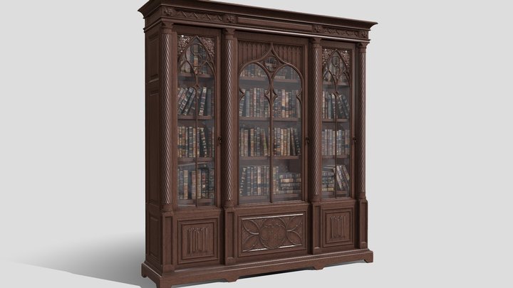 Gothic Cabinet Bookcase 3D Model