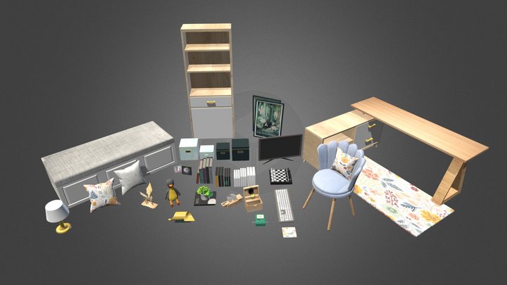 Props for a bedroom diorama 3D Model