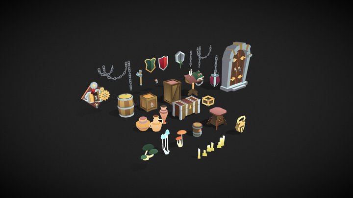 Lowpoly dungeon Game Props 3D Model