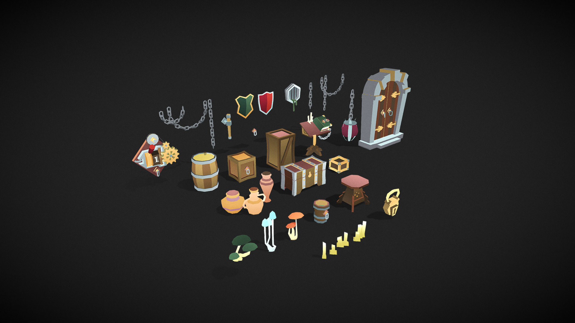 3D model Lowpoly dungeon Game Props - This is a 3D model of the Lowpoly dungeon Game Props. The 3D model is about a screenshot of a video game.