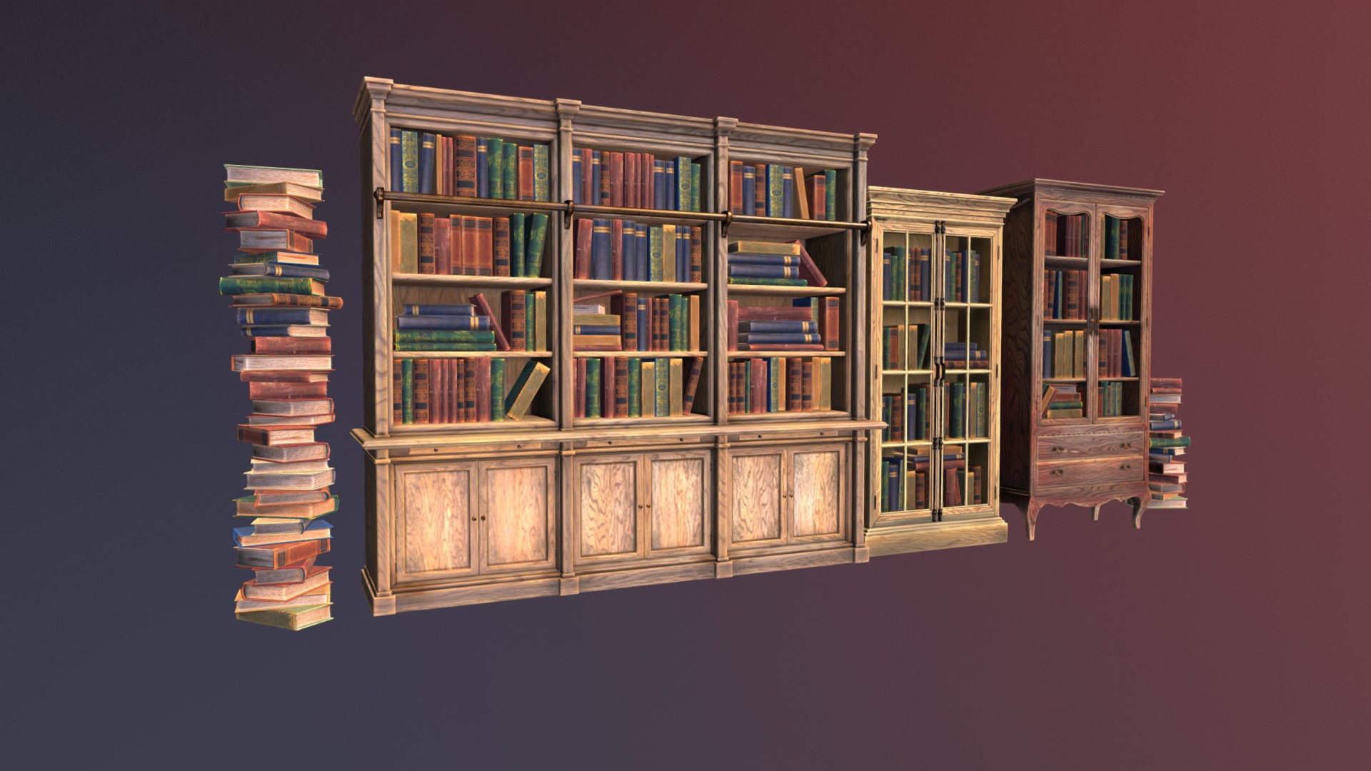 3D model Bookcases and books - This is a 3D model of the Bookcases and books. The 3D model is about a book shelf with books.