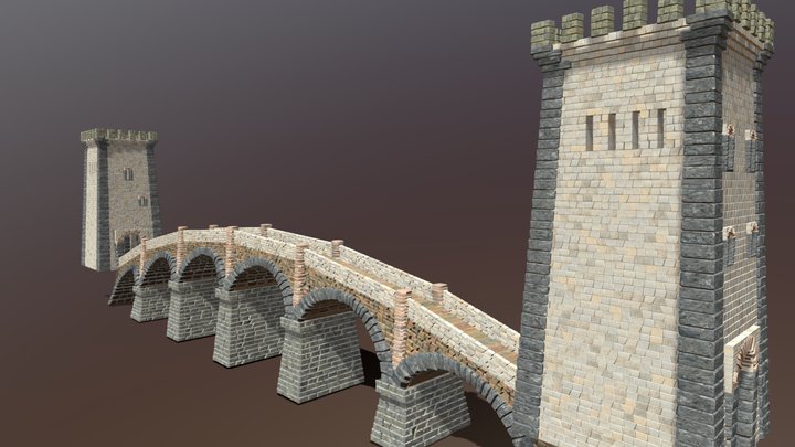 Medieval Fantasy Bridge with two Watchtowers 3D Model