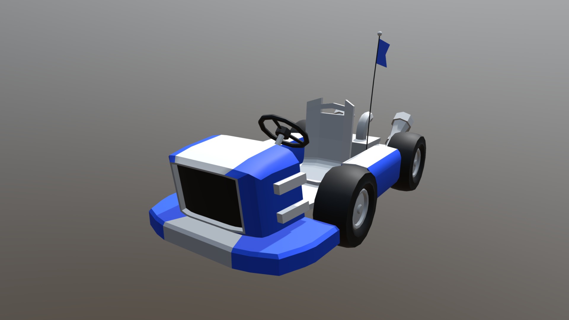 3D model Off Road Mini Kart 1 – Low Poly - This is a 3D model of the Off Road Mini Kart 1 - Low Poly. The 3D model is about a blue and white toy car.