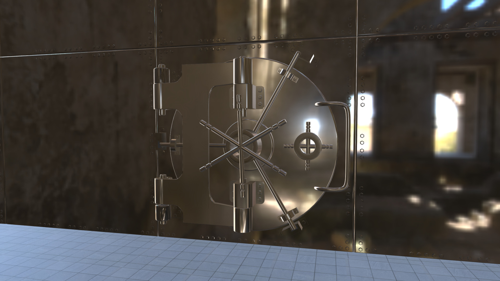 3D model Bank Vault Model - This is a 3D model of the Bank Vault Model. The 3D model is about a metal object with a metal frame.
