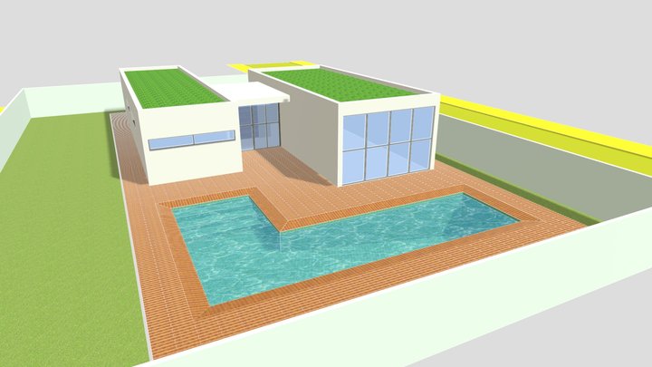 Single-family one-story house with pool - Proj.1 3D Model