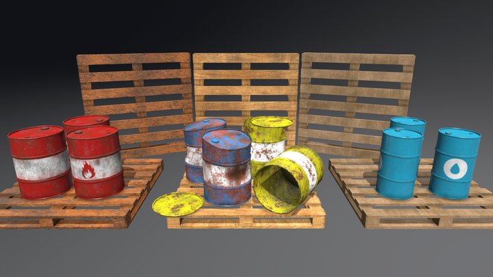 Pallets & Barrels Pack 3D Model