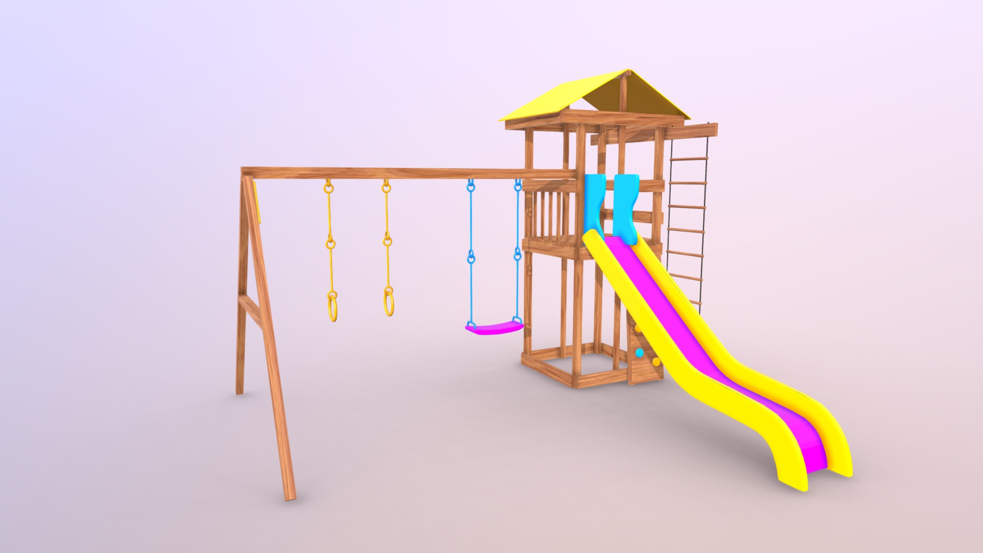 3D model Colorful Playground - This is a 3D model of the Colorful Playground. The 3D model is about a wooden play structure.