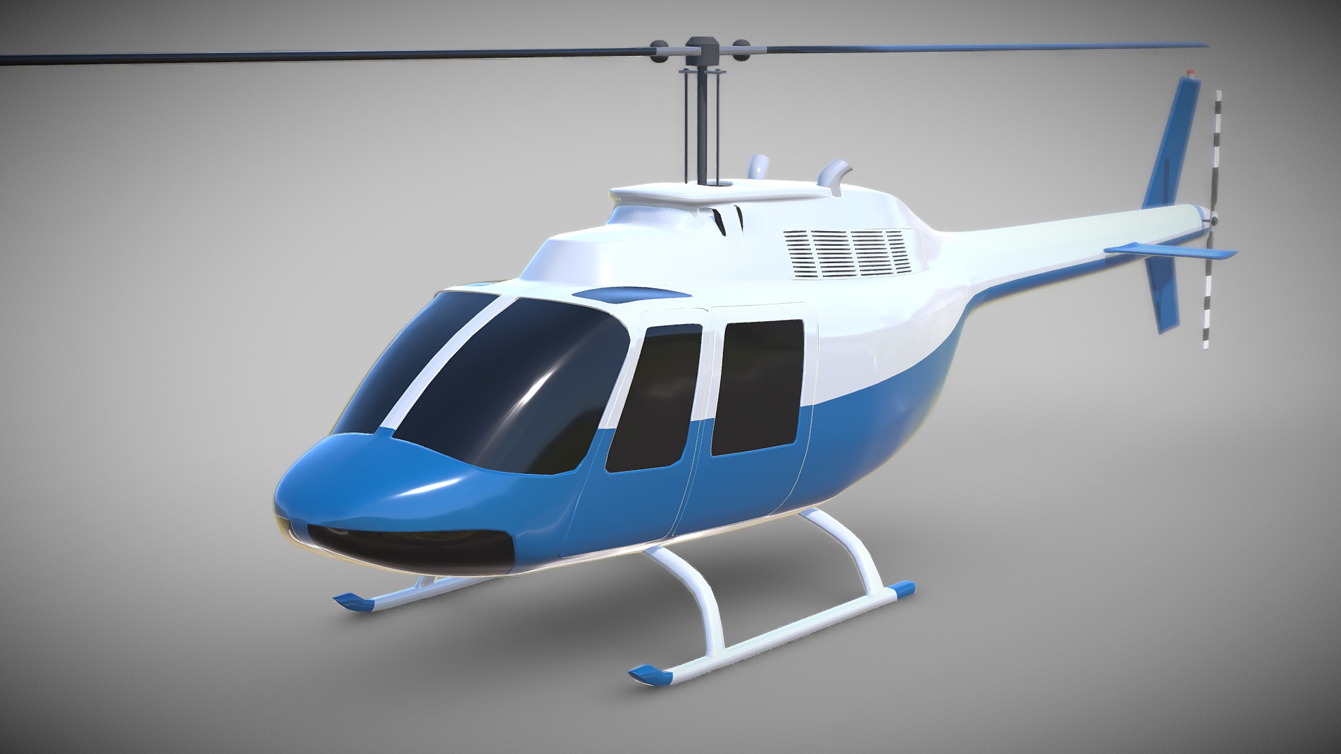 3D model Bell 206B civil helicopter - This is a 3D model of the Bell 206B civil helicopter. The 3D model is about a blue and white helicopter.