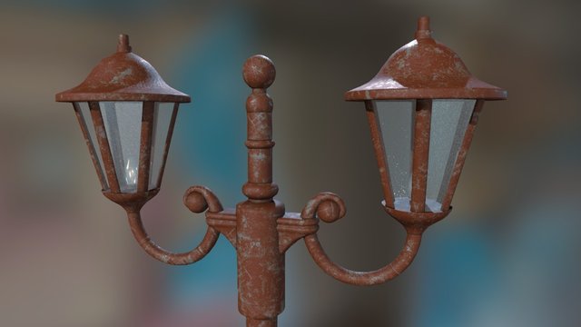 Old Red Street Lamp 3D Model