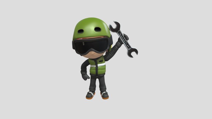 Cartoon mechanic with wrench 3D Model
