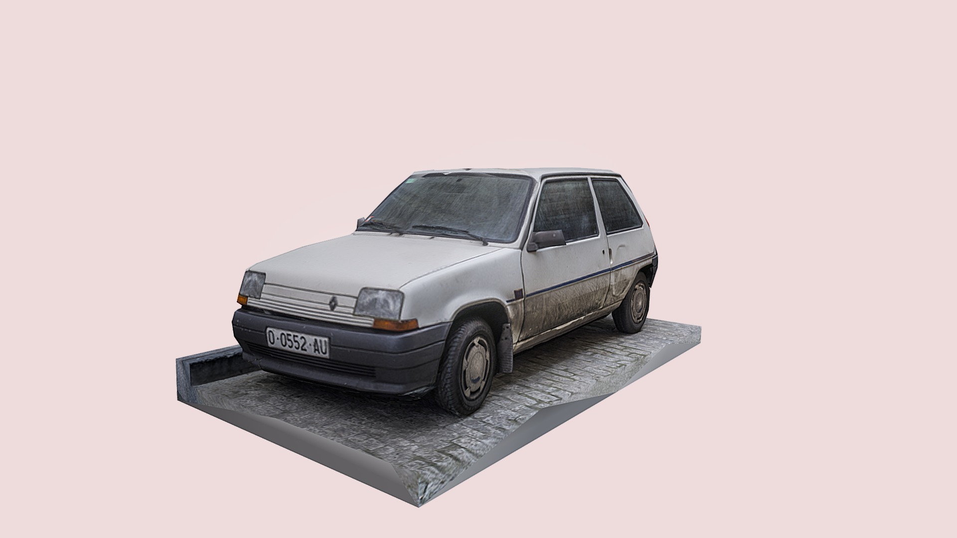 3D model Renault 5 photogrammetry scan and retopo test - This is a 3D model of the Renault 5 photogrammetry scan and retopo test. The 3D model is about a car parked on a platform.