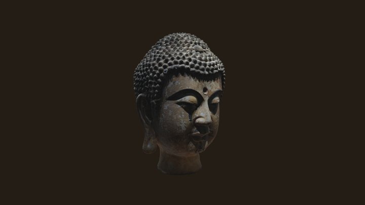 Painted Clay Sculpture Statue of Buddha Head 3D Model