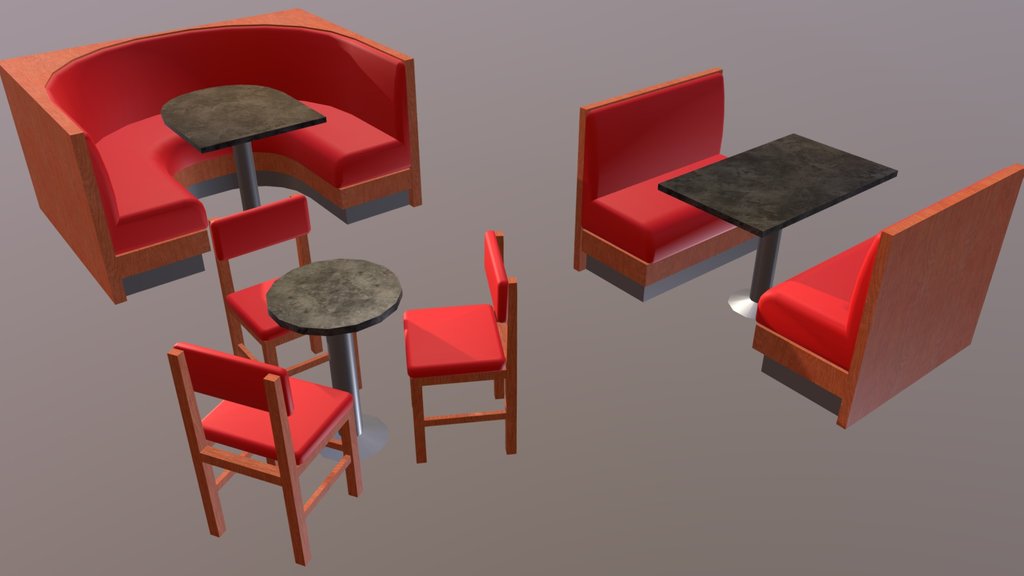 Low poly bar table and booths set