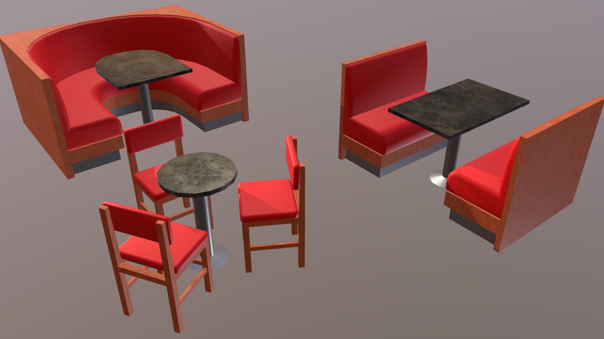 Food Service Seating- Booth Set for Restaurant or Food Service 3D model