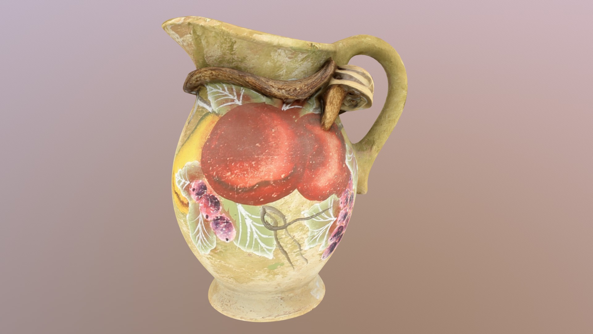 3D model Jug with Fruit and wood one - This is a 3D model of the Jug with Fruit and wood one. The 3D model is about a vase with a painting on it.