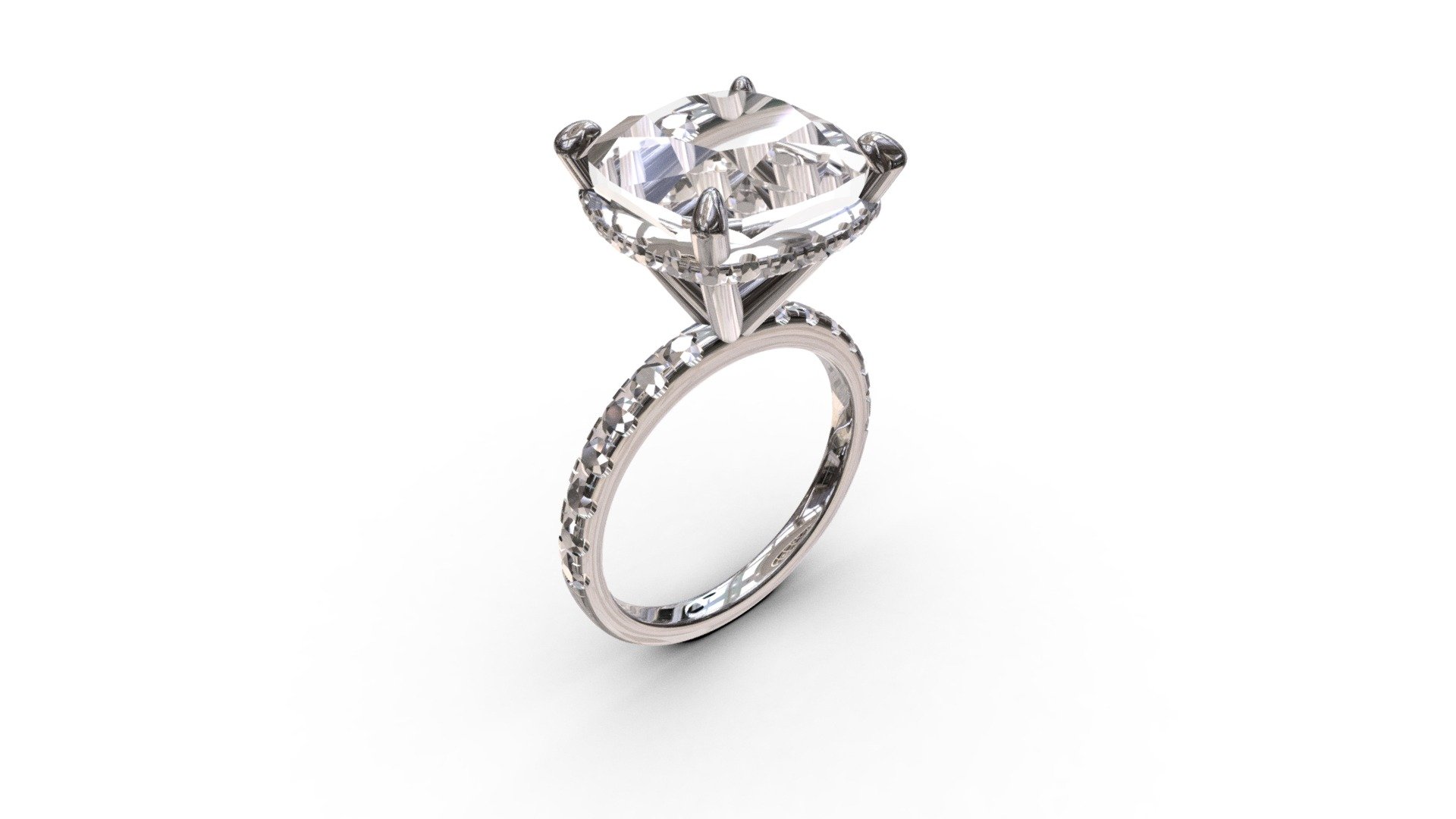 Cushion 5 carat Hidden Halo Engagement Ring - 3D model by Luis Rocha ...