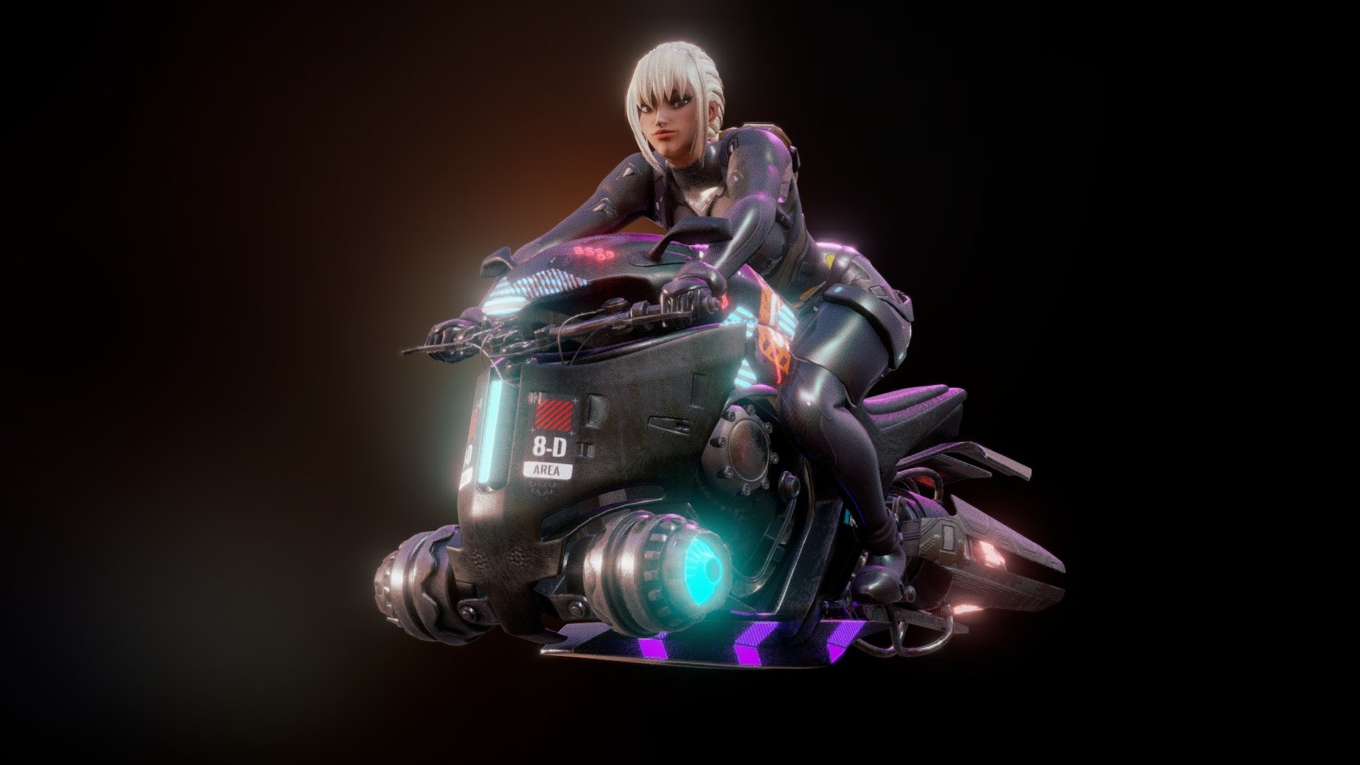 Beautiful Female Cyberpunk Girl on Futuristic Motorbike · Creative