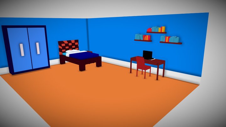 low poly male bedroom scene 3D Model