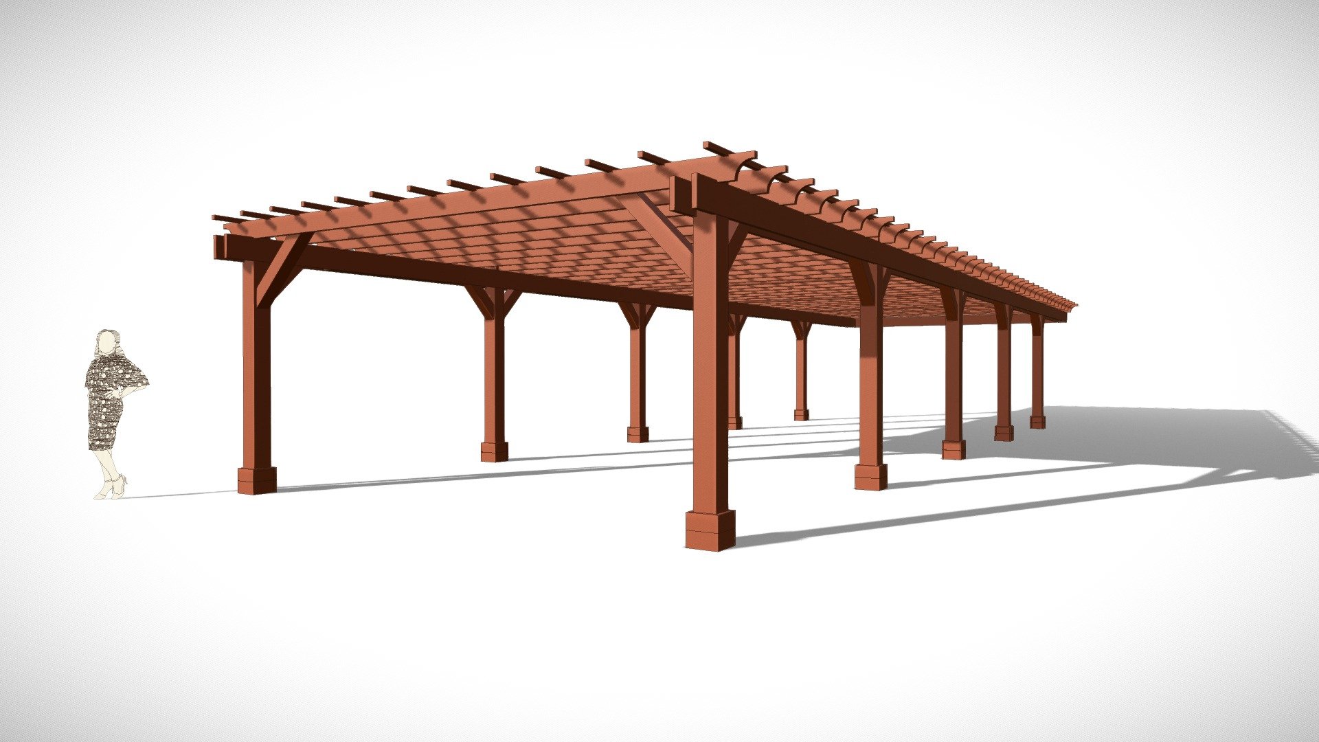 The Attached Garden Pergola 60'L x 20'W - 3D model by Forever Redwood ...