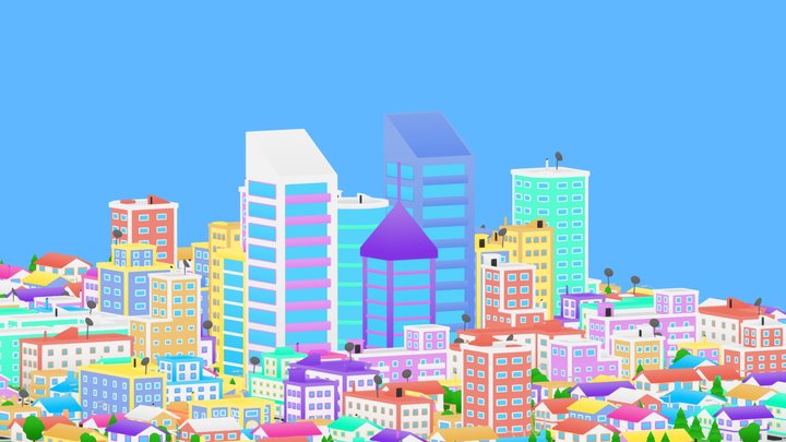Colorful Low-Poly City 3D Model