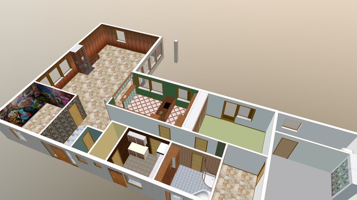 Mexi brick stone house 3D Model