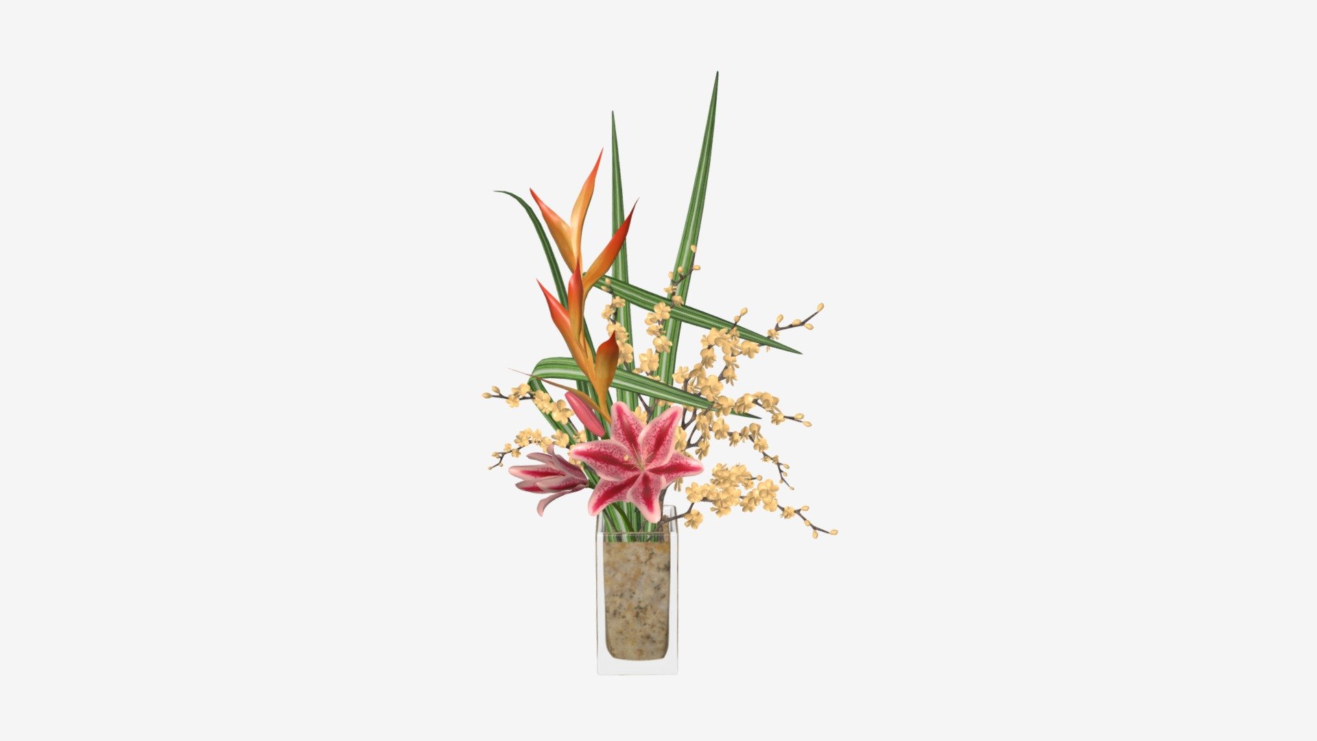 Lily bouquet with cherry branch