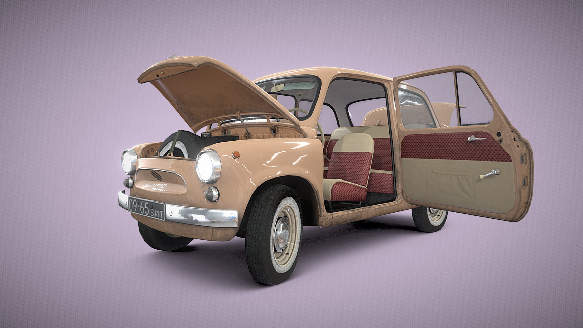 3D model ZAZ-965 - This is a 3D model of the ZAZ-965. The 3D model is about a small car with doors open.