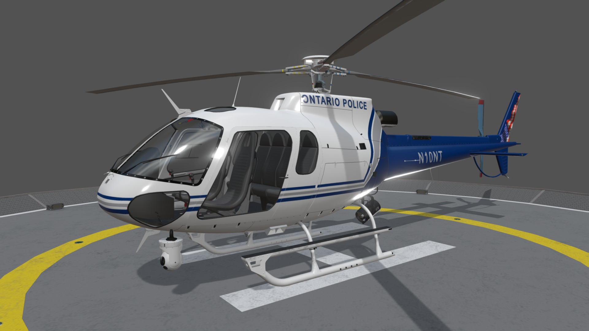 3D model AS-350 Ontario Police Static - This is a 3D model of the AS-350 Ontario Police Static. The 3D model is about a helicopter on a runway.