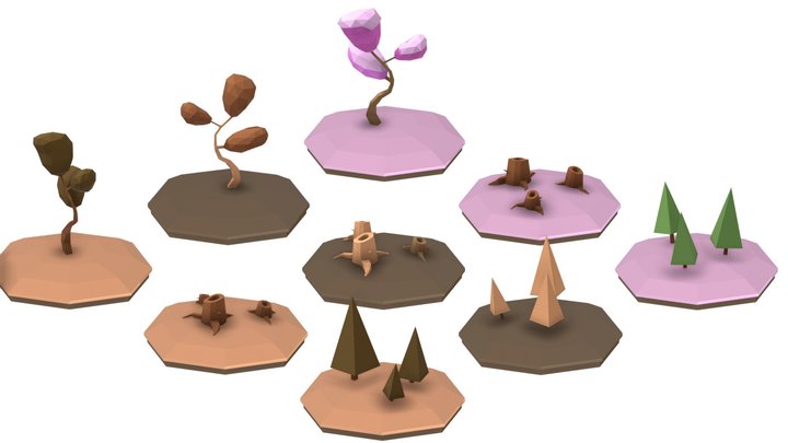 Low Poly Nature Tiles 3D Model